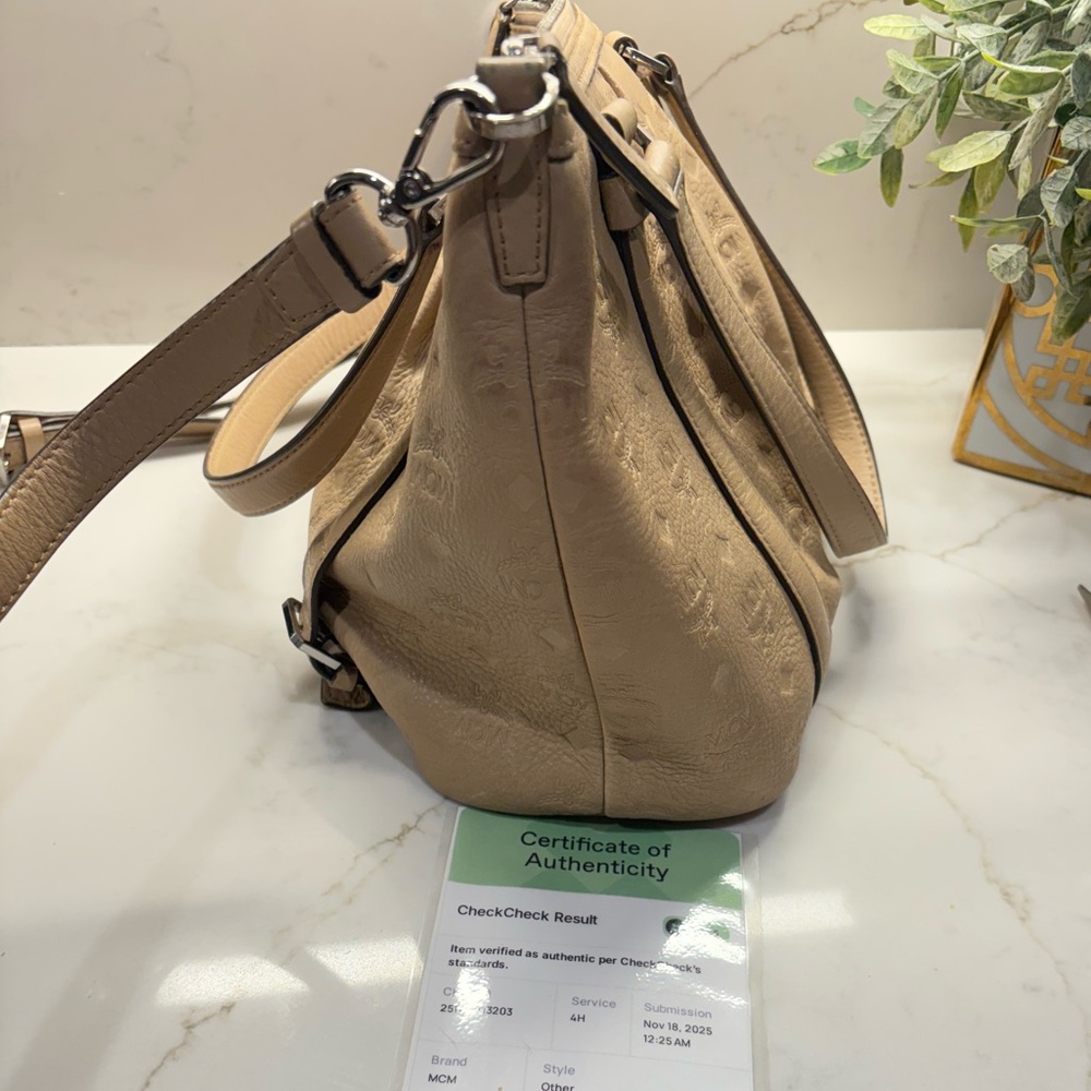 MCM Beige Embossed Shoulder Bag - Picture 3 of 5